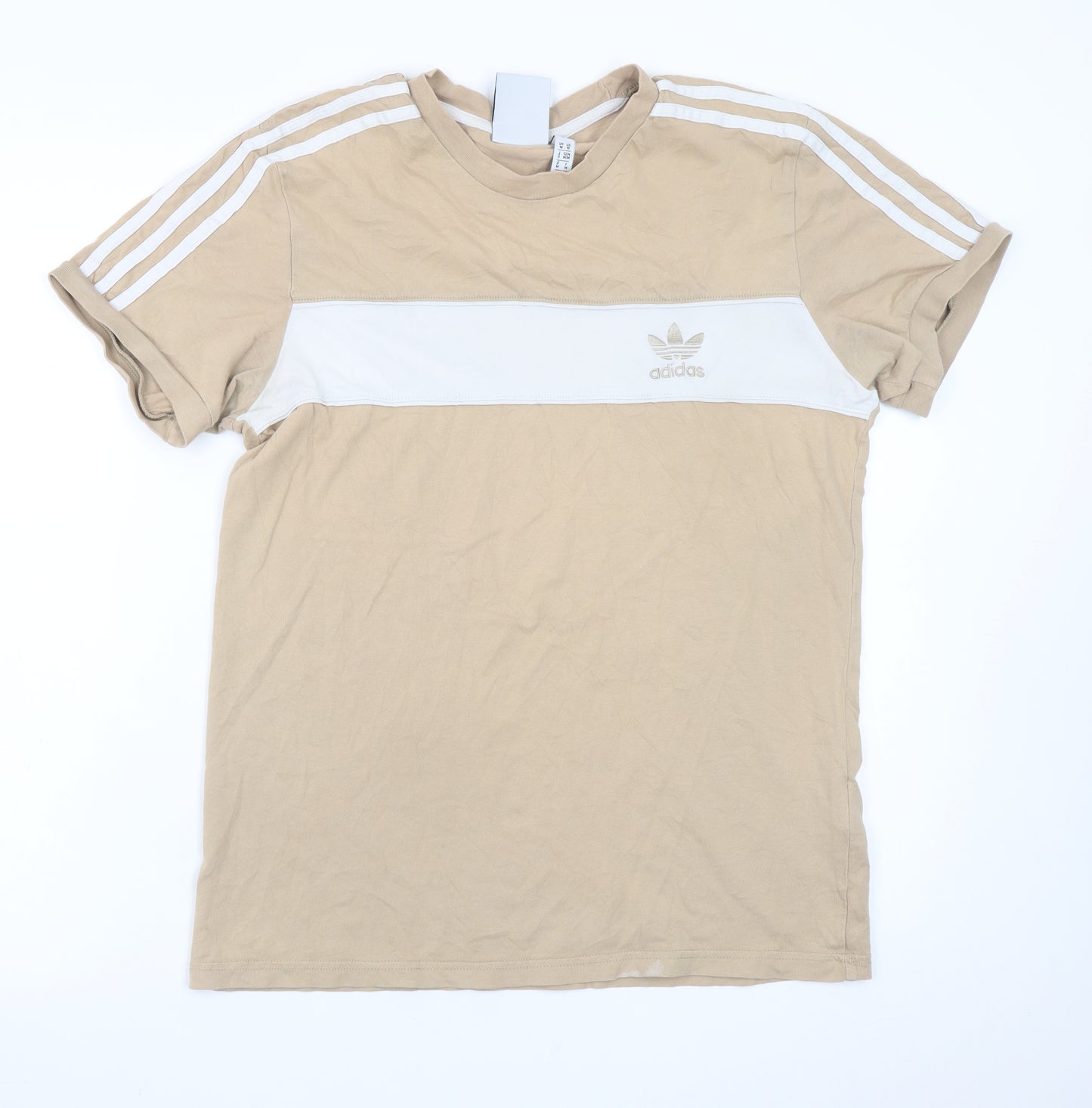 adidas Men's Beige Colourblock Crew Neck Short Sleeve T-Shirt M
