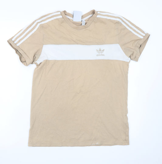 adidas Men's Beige Colourblock Crew Neck Short Sleeve T-Shirt M