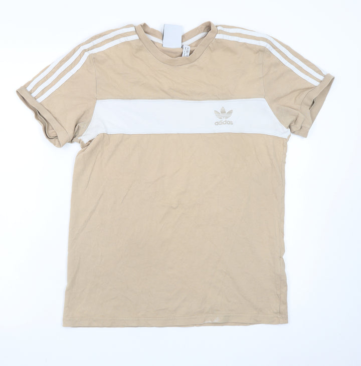 adidas Men's Beige Colourblock Crew Neck Short Sleeve T-Shirt M