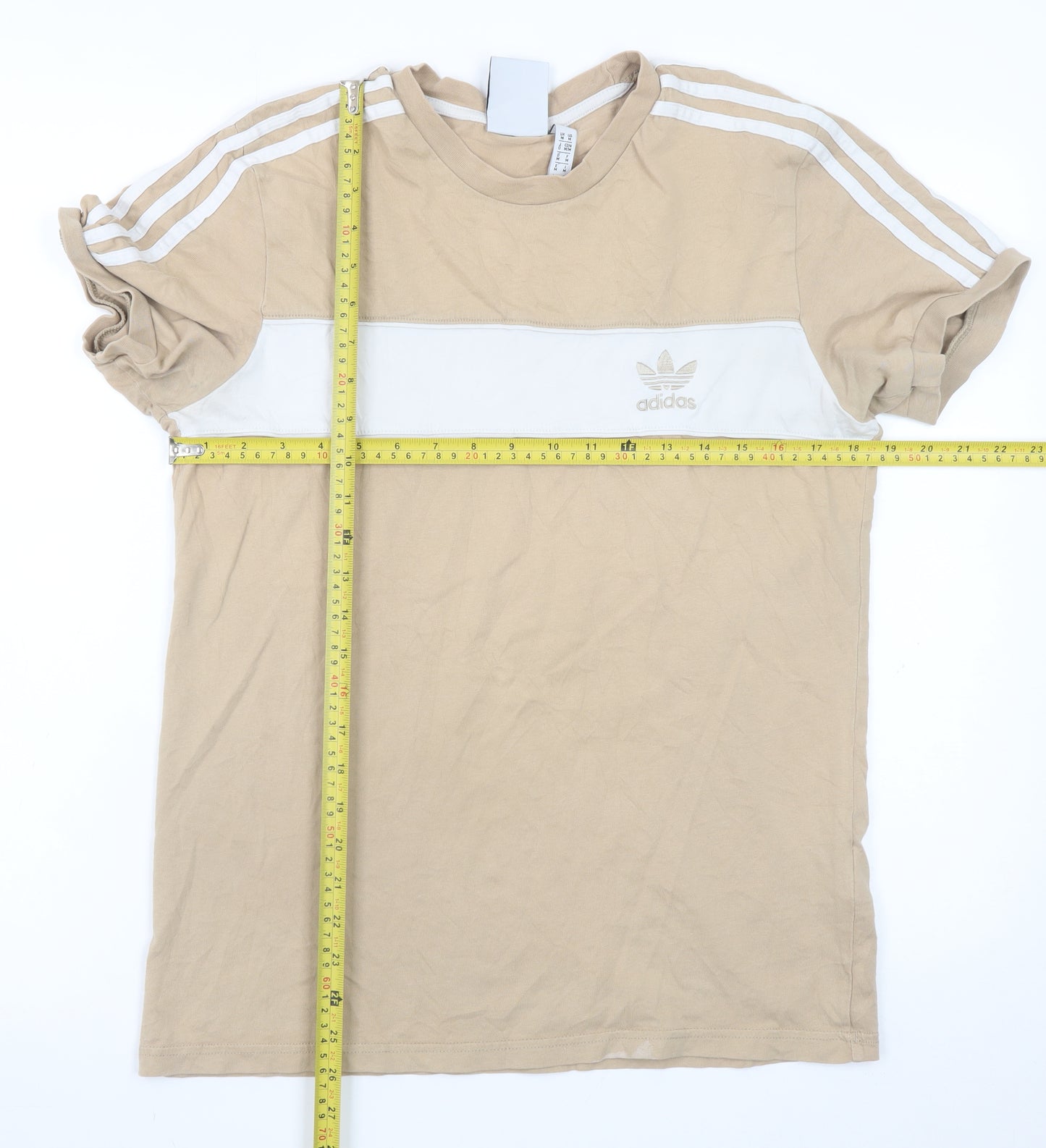 adidas Men's Beige Colourblock Crew Neck Short Sleeve T-Shirt M