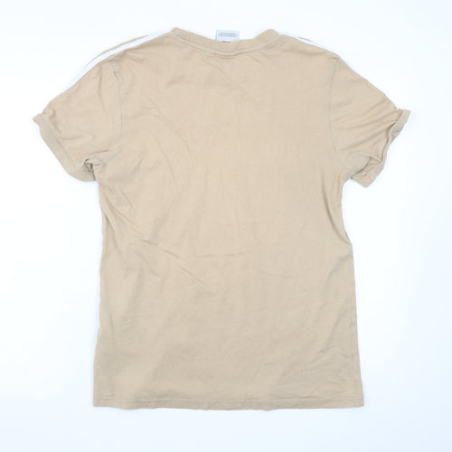 adidas Men's Beige Colourblock Crew Neck Short Sleeve T-Shirt M