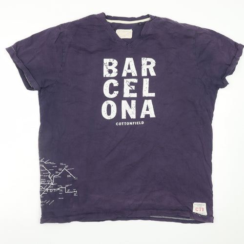 Cottonfield Men's Purple Barcelona Graphic V-Neck T-Shirt XL