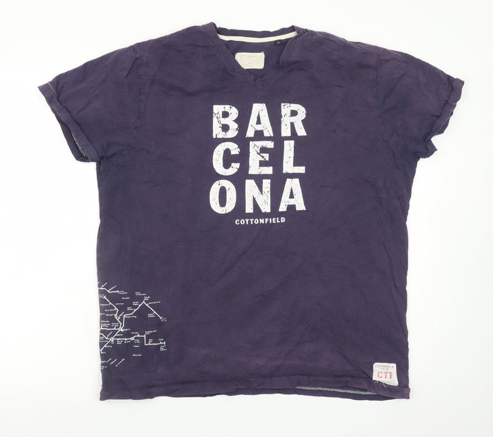 Cottonfield Men's Purple Barcelona Graphic V-Neck T-Shirt XL
