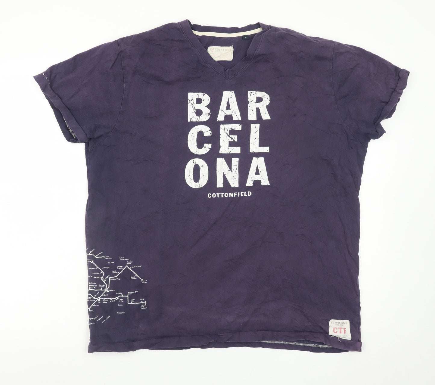 Cottonfield Men's Purple Barcelona Graphic V-Neck T-Shirt XL