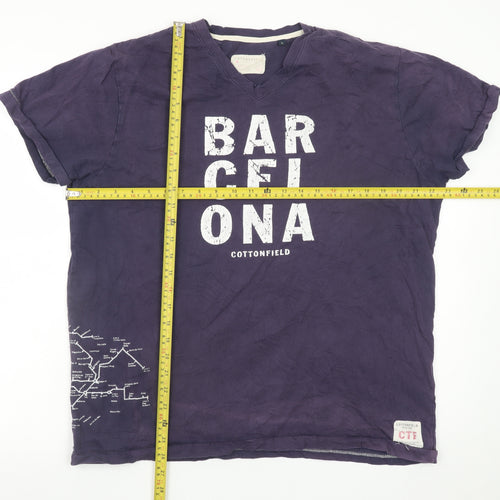 Cottonfield Men's Purple Barcelona Graphic V-Neck T-Shirt XL