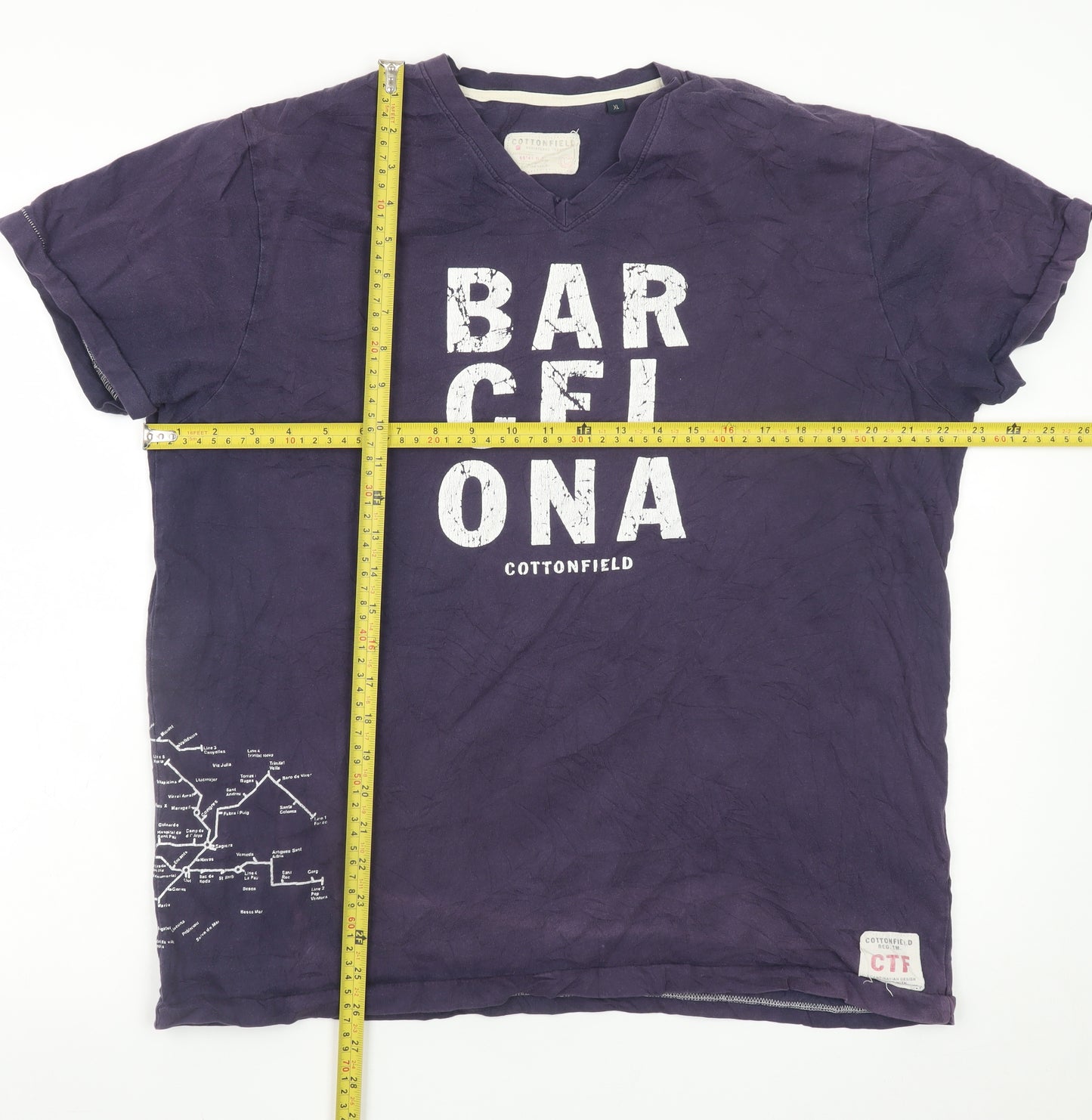 Cottonfield Men's Purple Barcelona Graphic V-Neck T-Shirt XL