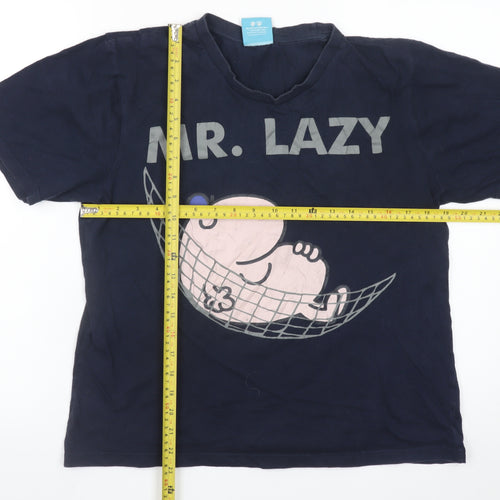TU Men’s Blue Mr Lazy Graphic Cotton T-Shirt Size Small
