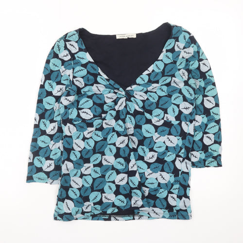 Laura Ashley Women's Blue Leaf Print V-Neck Cotton Tunic Blouse UK14