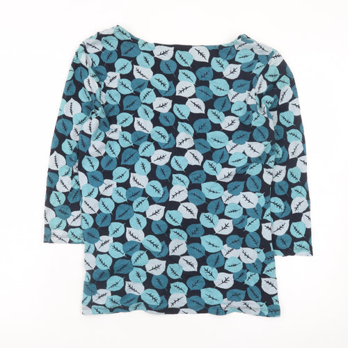 Laura Ashley Women's Blue Leaf Print V-Neck Cotton Tunic Blouse UK14