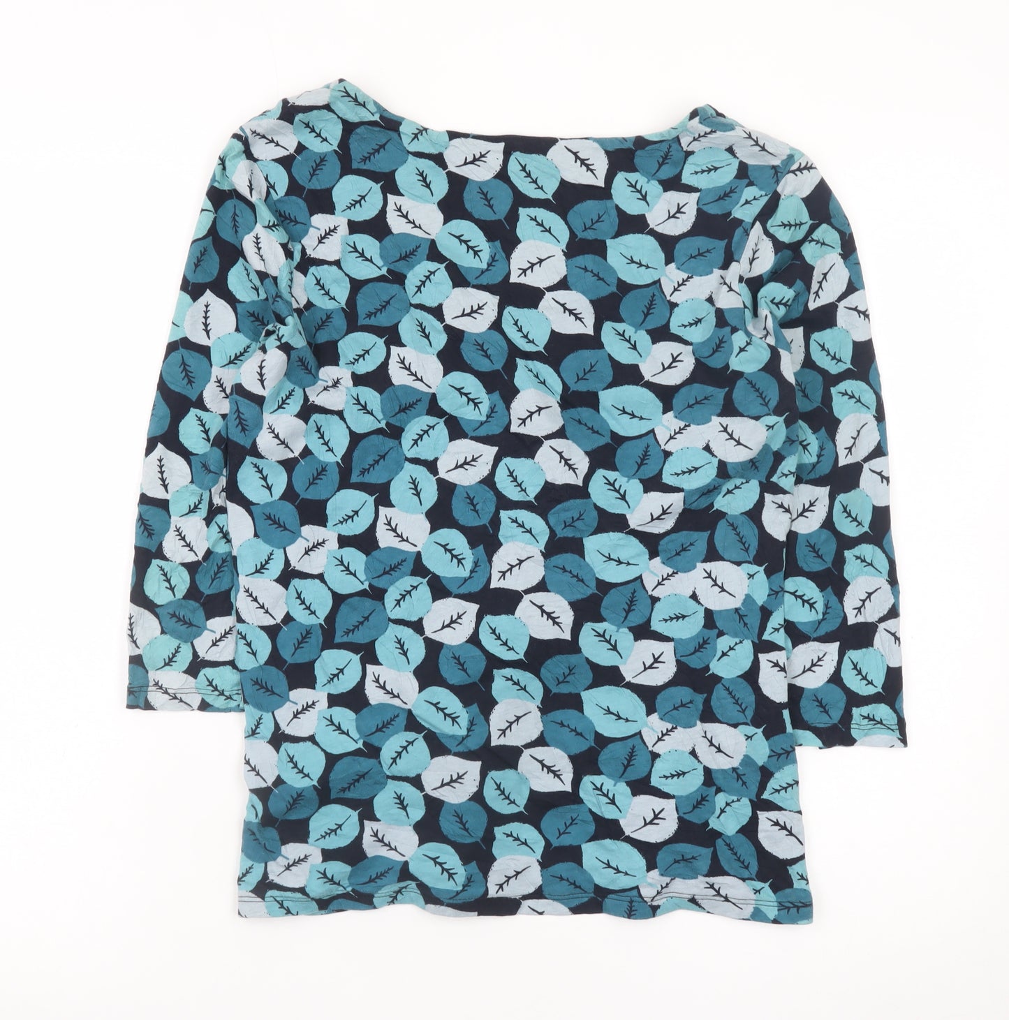 Laura Ashley Women's Blue Leaf Print V-Neck Cotton Tunic Blouse UK14