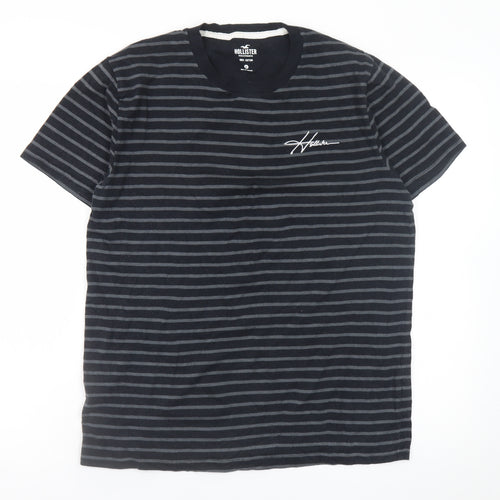 Hollister Men’s Navy Striped Crew Neck Cotton T-Shirt Medium