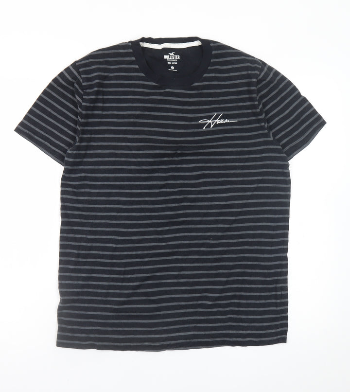 Hollister Men’s Navy Striped Crew Neck Cotton T-Shirt Medium