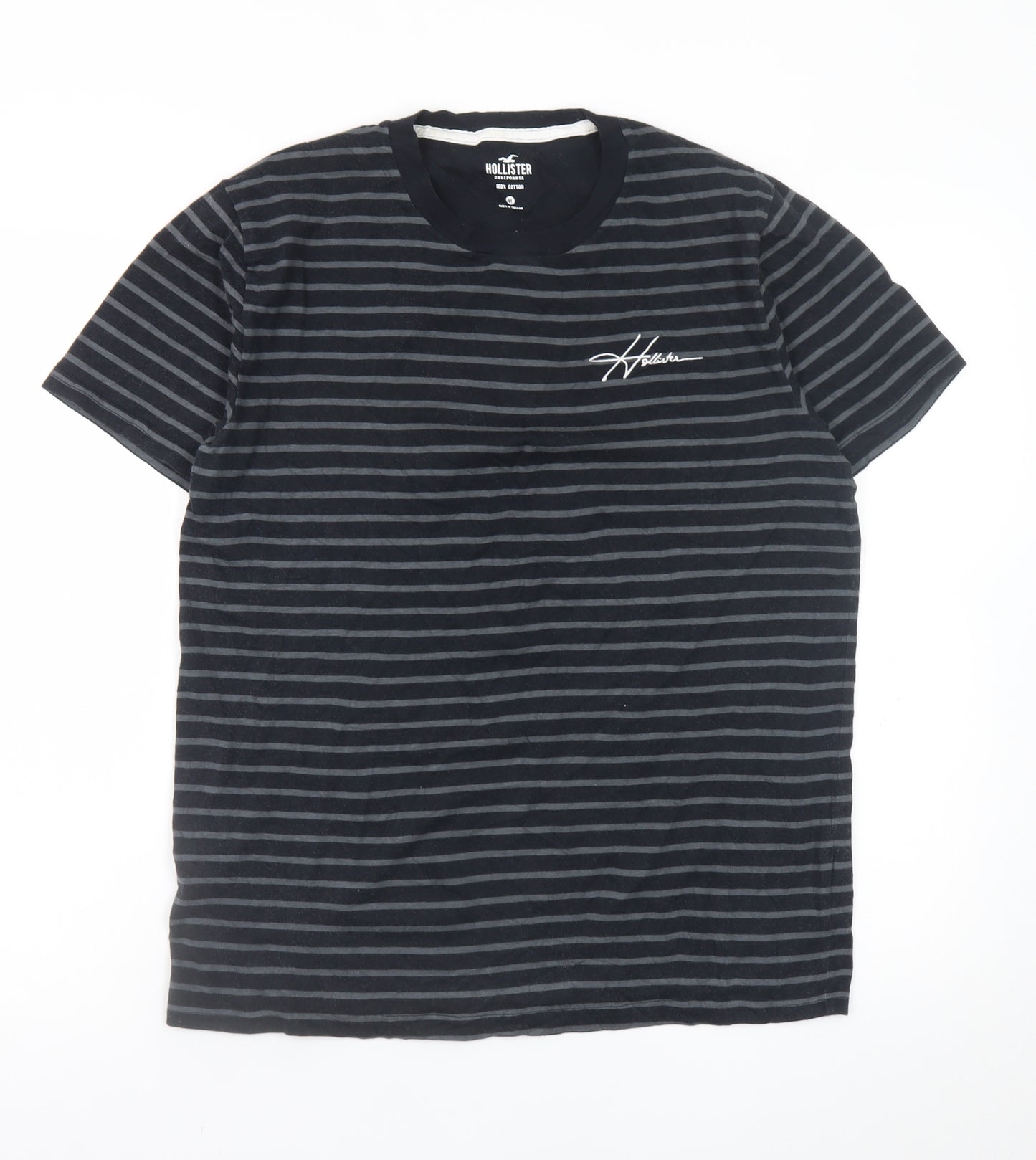 Hollister Men’s Navy Striped Crew Neck Cotton T-Shirt Medium