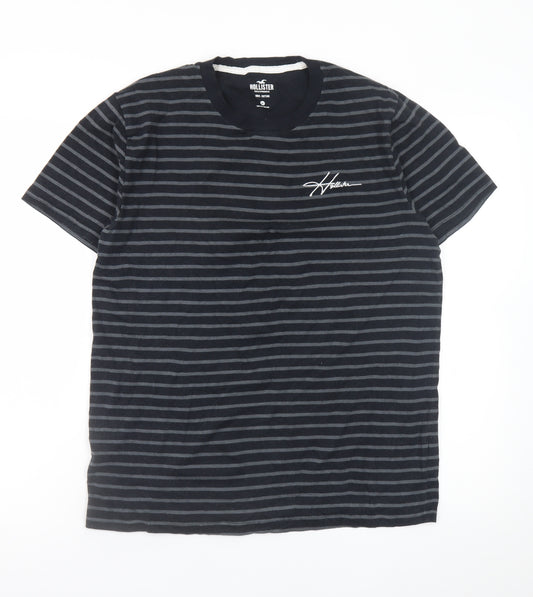 Hollister Men’s Navy Striped Crew Neck Cotton T-Shirt Medium