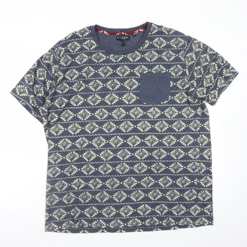 Brave Soul Men's Blue Aztec Print Crew Neck T-Shirt 2XL Cotton Blend
