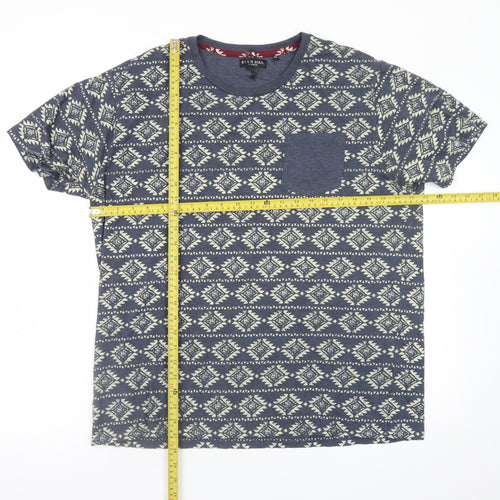 Brave Soul Men's Blue Aztec Print Crew Neck T-Shirt 2XL Cotton Blend
