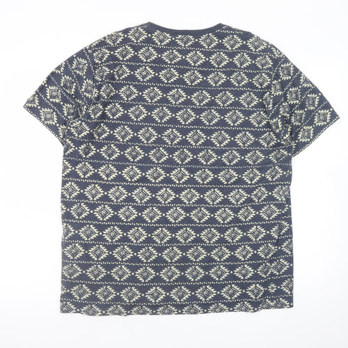 Brave Soul Men's Blue Aztec Print Crew Neck T-Shirt 2XL Cotton Blend