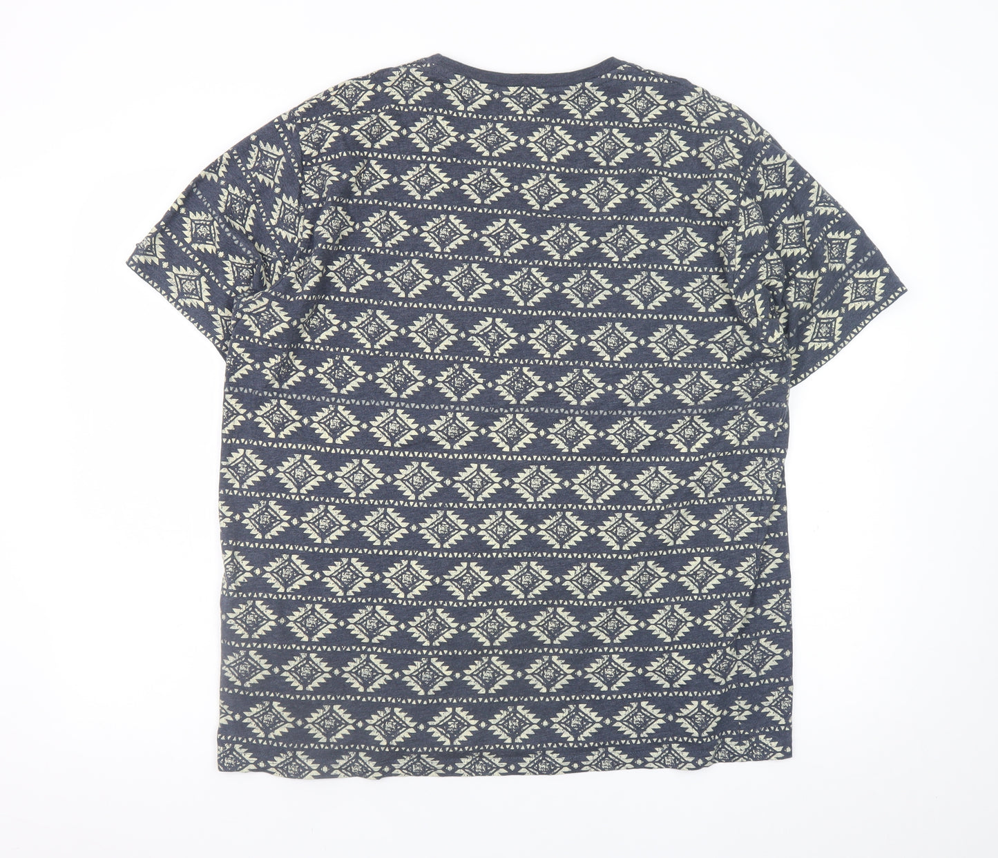 Brave Soul Men's Blue Aztec Print Crew Neck T-Shirt 2XL Cotton Blend