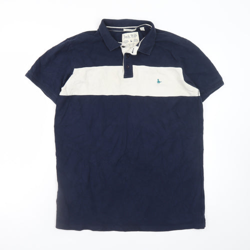 Jack Wills Men’s Blue & White Short Sleeve Classic Cotton Polo Shirt M