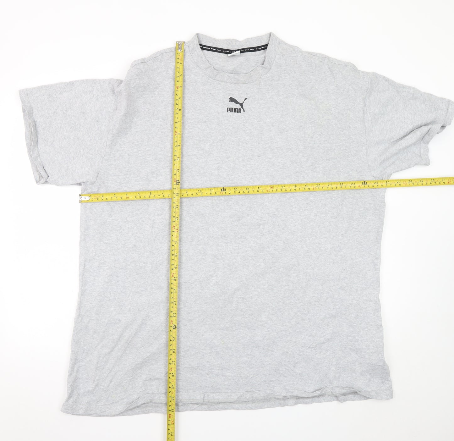 Puma Men's Grey Crew Neck Cotton Short Sleeve T-Shirt M