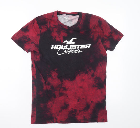 Hollister Mens Red Tie Dye Logo Crew Neck T-Shirt Size S