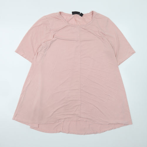 Nina Leonard Women Pink L T-Shirt Dress Short Sleeve Viscose