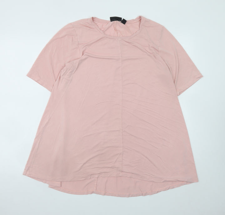 Nina Leonard Women Pink L T-Shirt Dress Short Sleeve Viscose