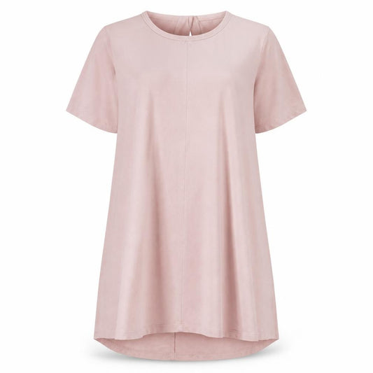 Front view of Nina Leonard Women Pink L T-Shirt Dress Short Sleeve Viscose