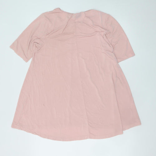 Nina Leonard Women Pink L T-Shirt Dress Short Sleeve Viscose