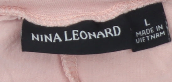 Nina Leonard Women Pink L T-Shirt Dress Short Sleeve Viscose