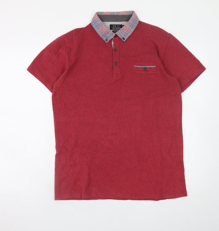 Jeff Banks Men’s Red Cotton Polo Shirt Size L 24:7 Short Sleeve
