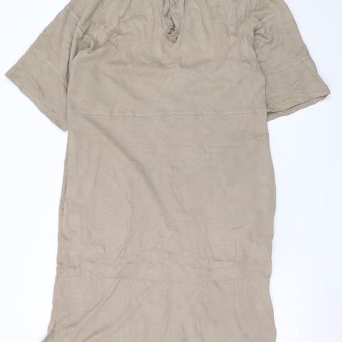 WRAP London Women Beige Hemp Cotton Shift Dress UK 12 Casual Boho