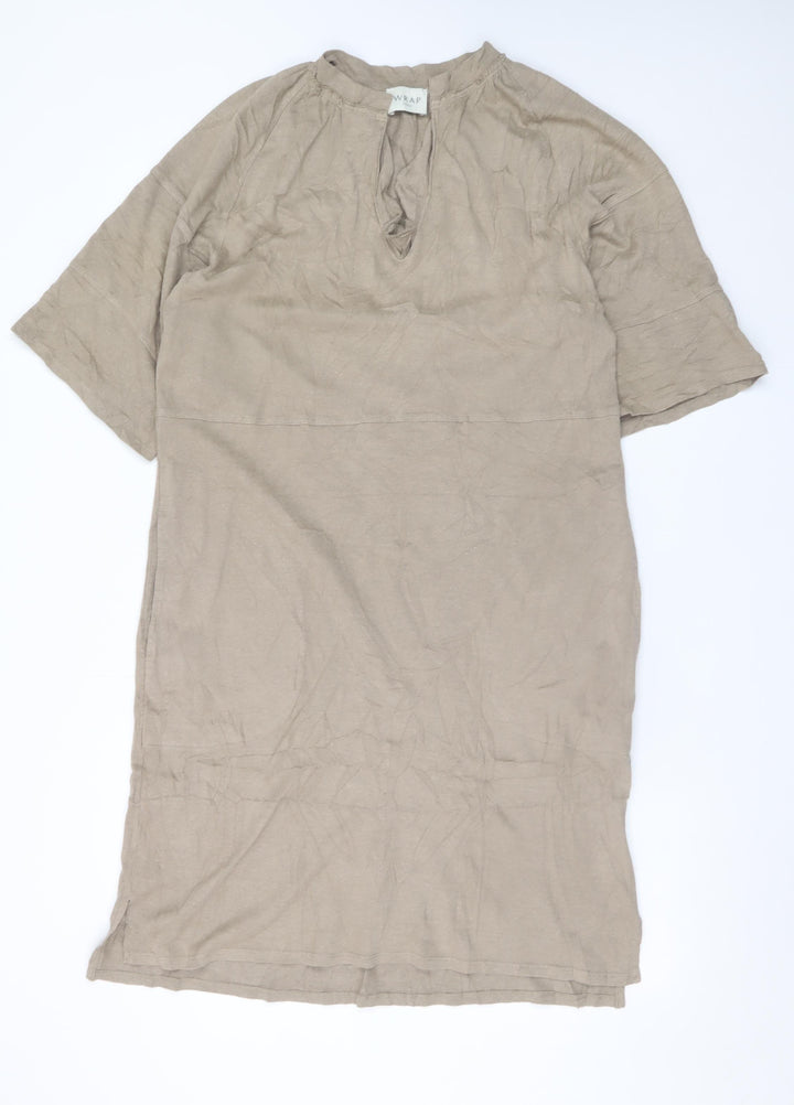 WRAP London Women Beige Hemp Cotton Shift Dress UK 12 Casual Boho