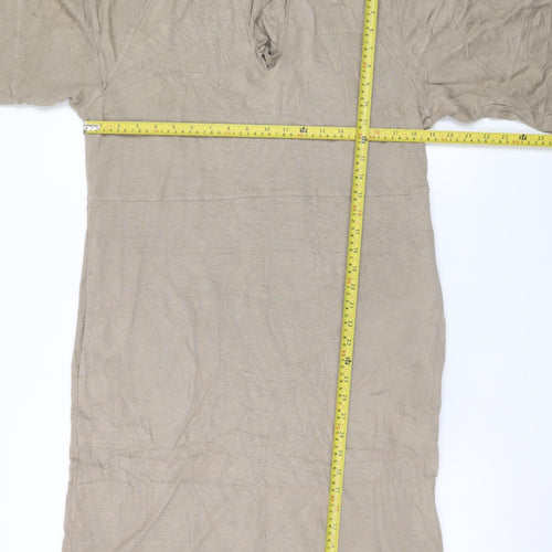 WRAP London Women Beige Hemp Cotton Shift Dress UK 12 Casual Boho