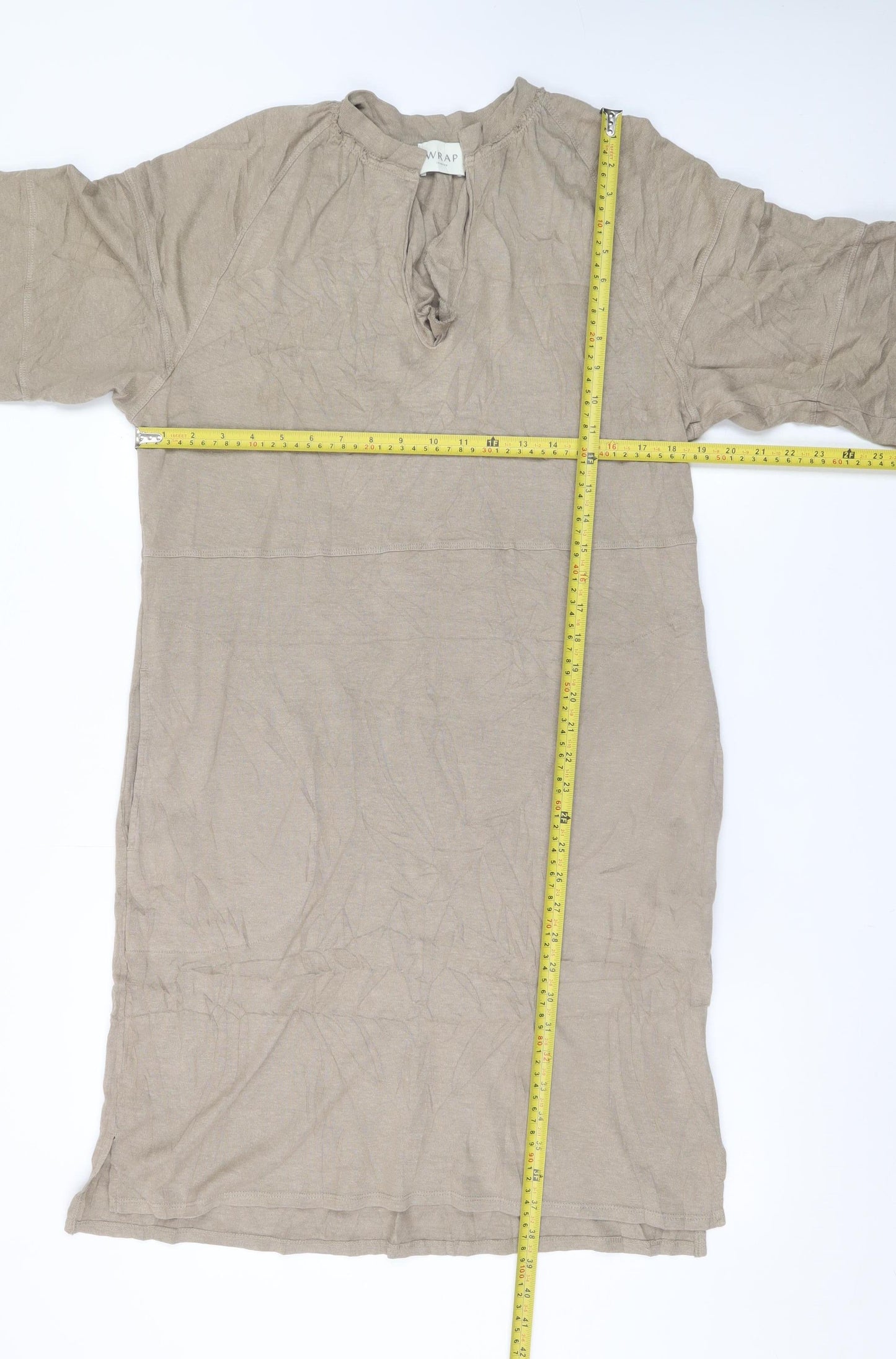 WRAP London Women Beige Hemp Cotton Shift Dress UK 12 Casual Boho
