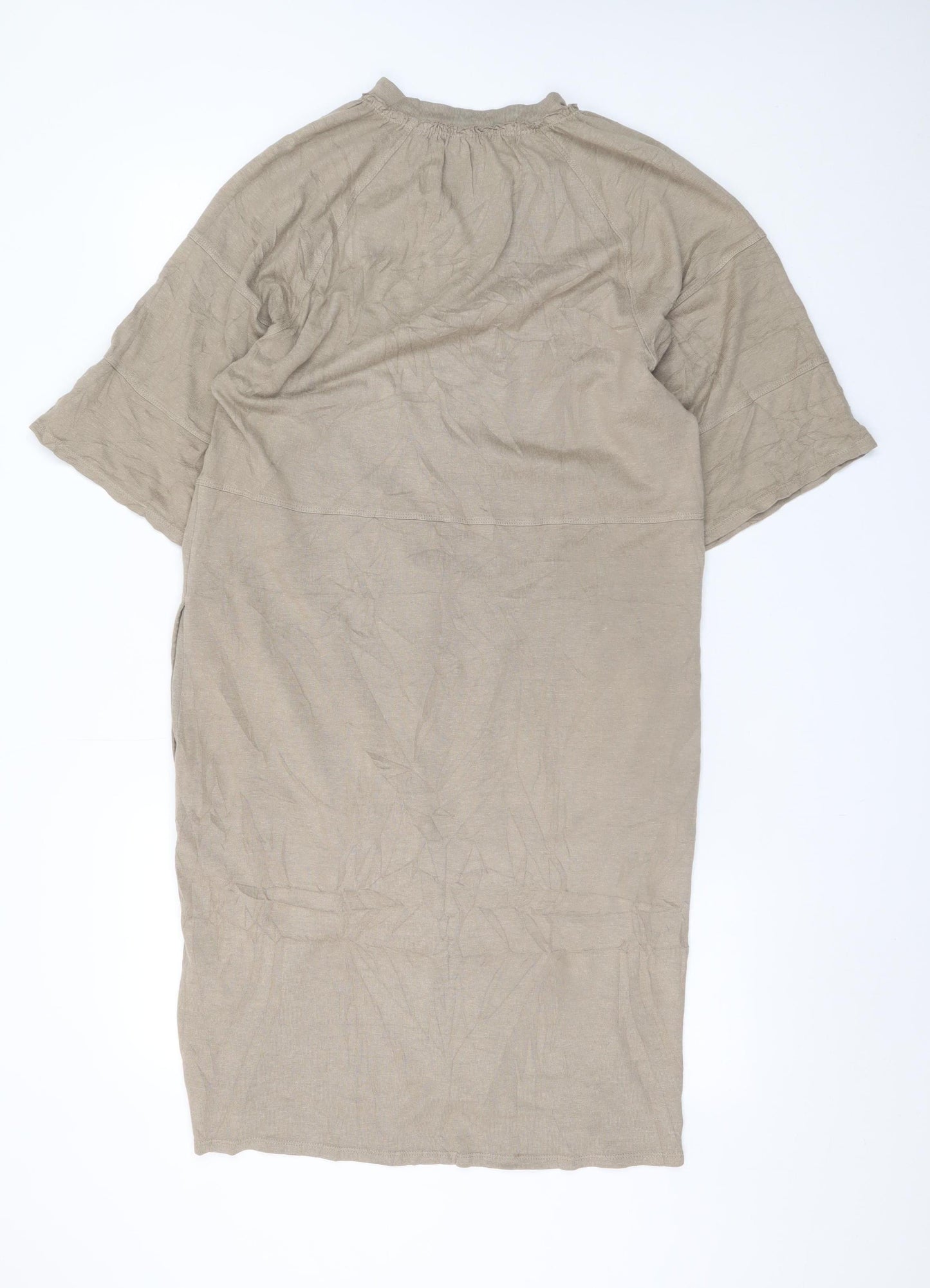 WRAP London Women Beige Hemp Cotton Shift Dress UK 12 Casual Boho
