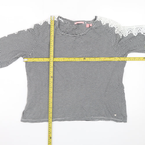 Superdry Womens Black Striped Lace Long Sleeve Cotton T-Shirt Size 14