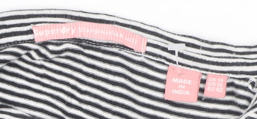 Superdry Womens Black Striped Lace Long Sleeve Cotton T-Shirt Size 14