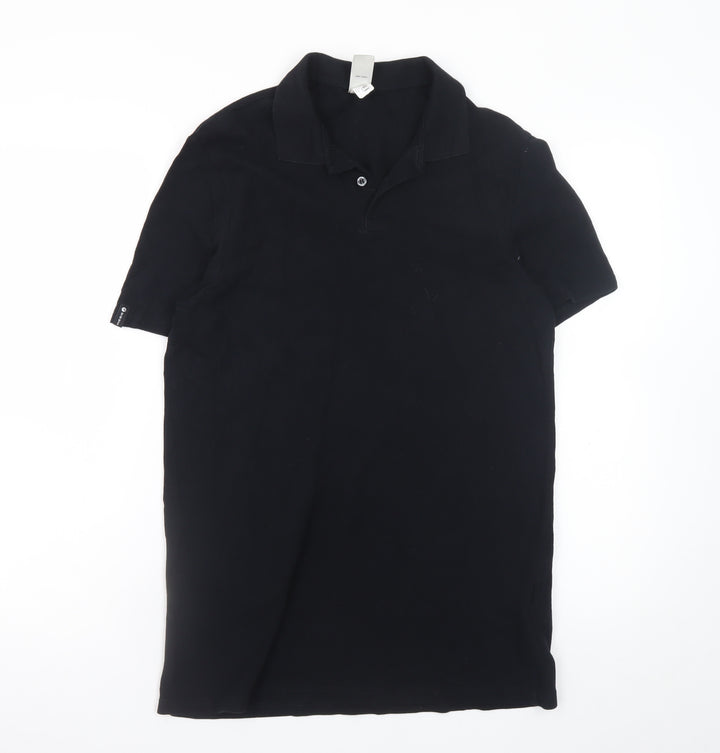 Inesis Men's Black Cotton Short Sleeve Polo Shirt Size L