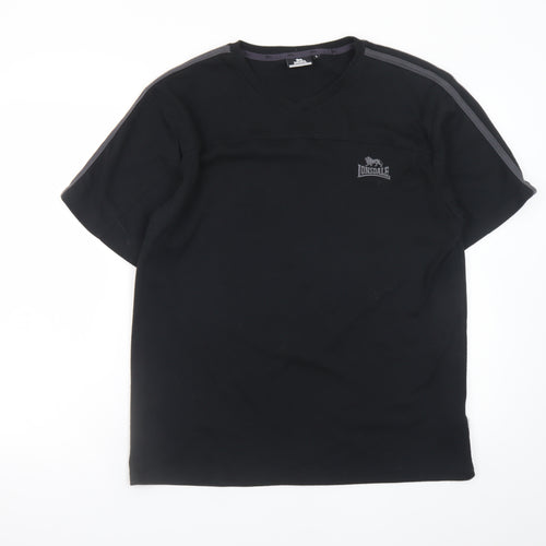 Lonsdale Men's Black V-Neck Sports T-Shirt Size L Short Sleeve
