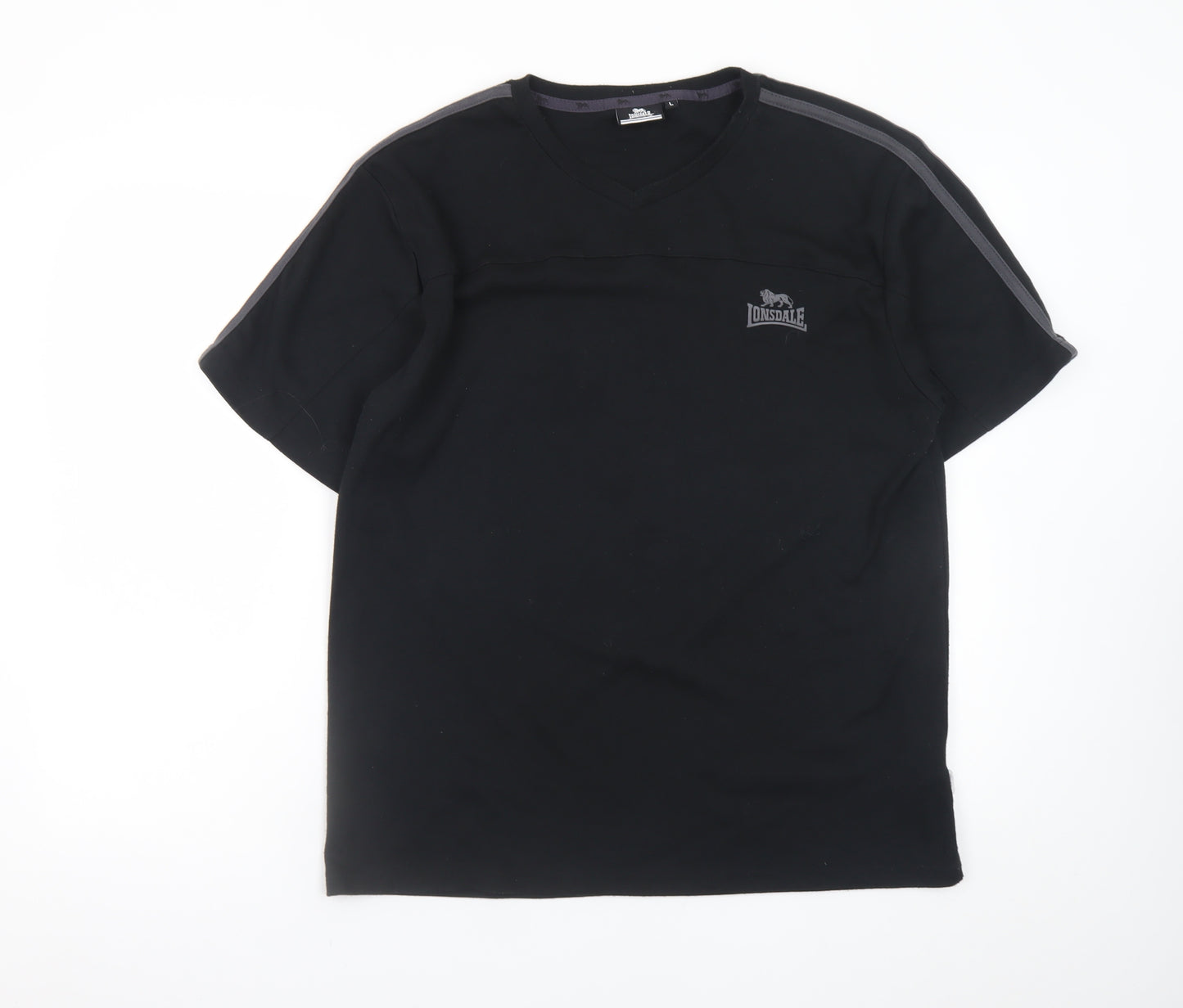 Lonsdale Men's Black V-Neck Sports T-Shirt Size L Short Sleeve