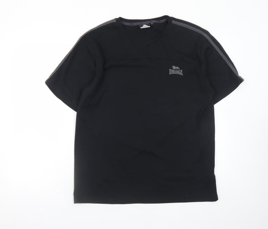 Lonsdale Men's Black V-Neck Sports T-Shirt Size L Short Sleeve