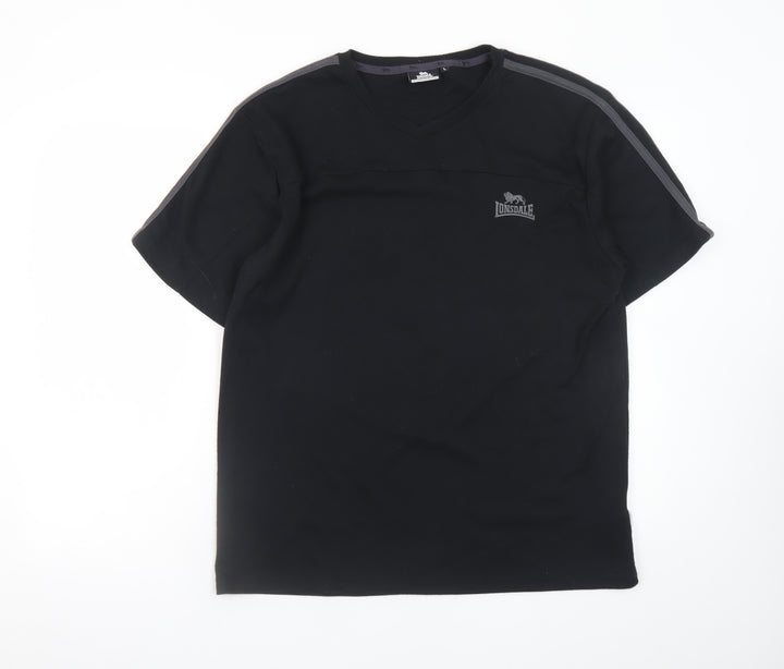Lonsdale Men's Black V-Neck Sports T-Shirt Size L Short Sleeve