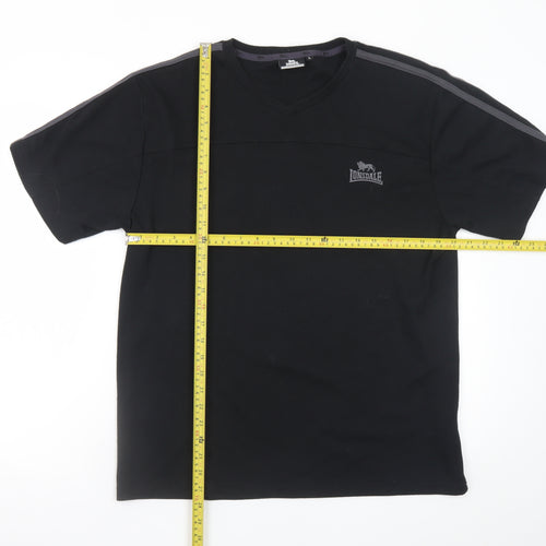 Lonsdale Men's Black V-Neck Sports T-Shirt Size L Short Sleeve