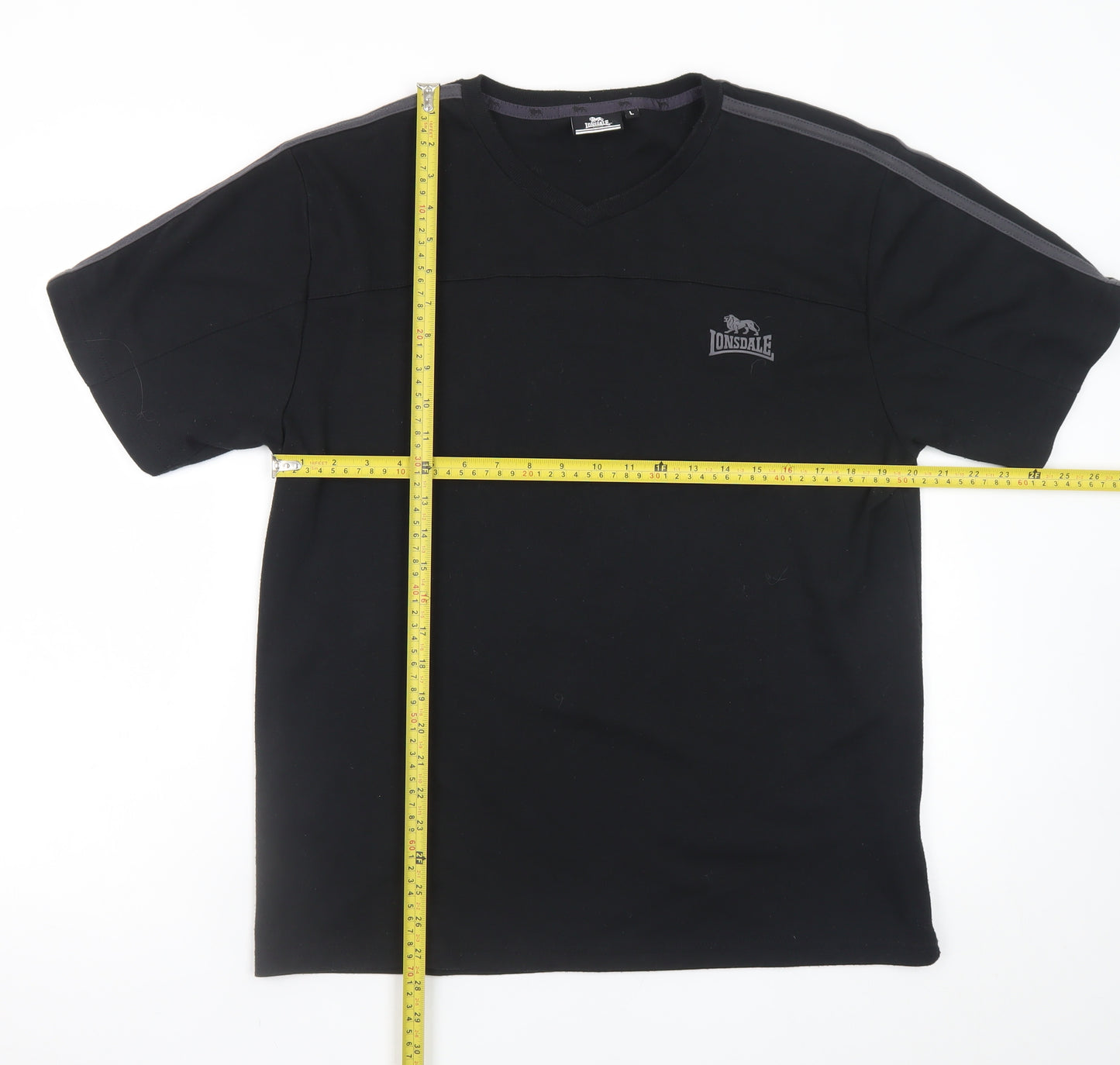 Lonsdale Men's Black V-Neck Sports T-Shirt Size L Short Sleeve