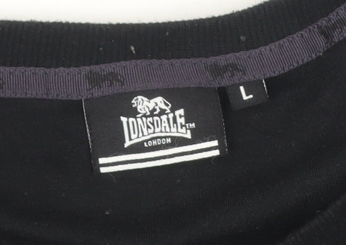 Lonsdale Men's Black V-Neck Sports T-Shirt Size L Short Sleeve