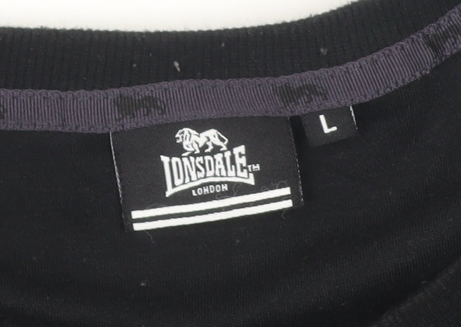 Lonsdale Men's Black V-Neck Sports T-Shirt Size L Short Sleeve