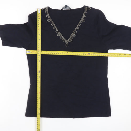 Viyella Women's Navy Beaded V-Neck Cotton Top Size S