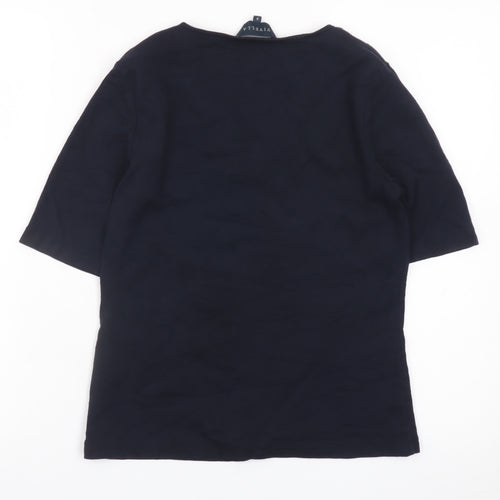 Viyella Women's Navy Beaded V-Neck Cotton Top Size S