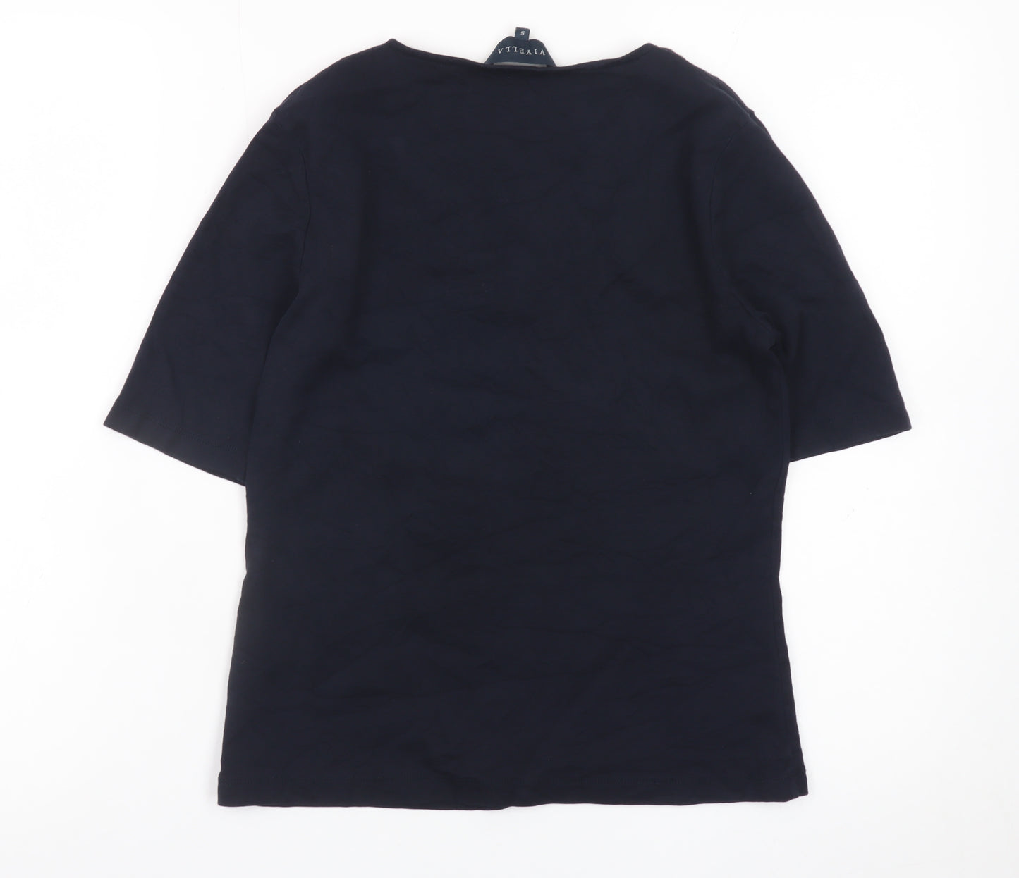 Viyella Women's Navy Beaded V-Neck Cotton Top Size S